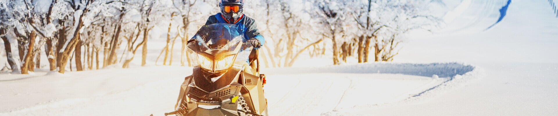 Snowmobile Insurance Quote – Get Insurance for Snowmobiles Online Person riding snowmobile in the snow with trees in the background